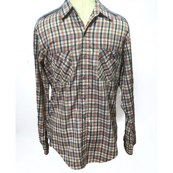 Vintage 70s Sears Thumbs Up Plaid Shirt Button Up Lightweight Men’s Size M - Picture 4 of 4